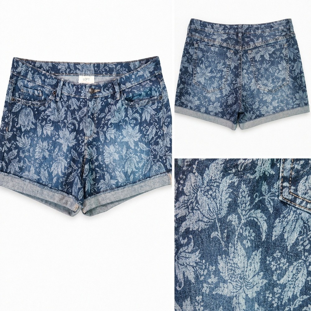 LOFT Denim Shorts Womens 8 Blue Floral Boho Summer
